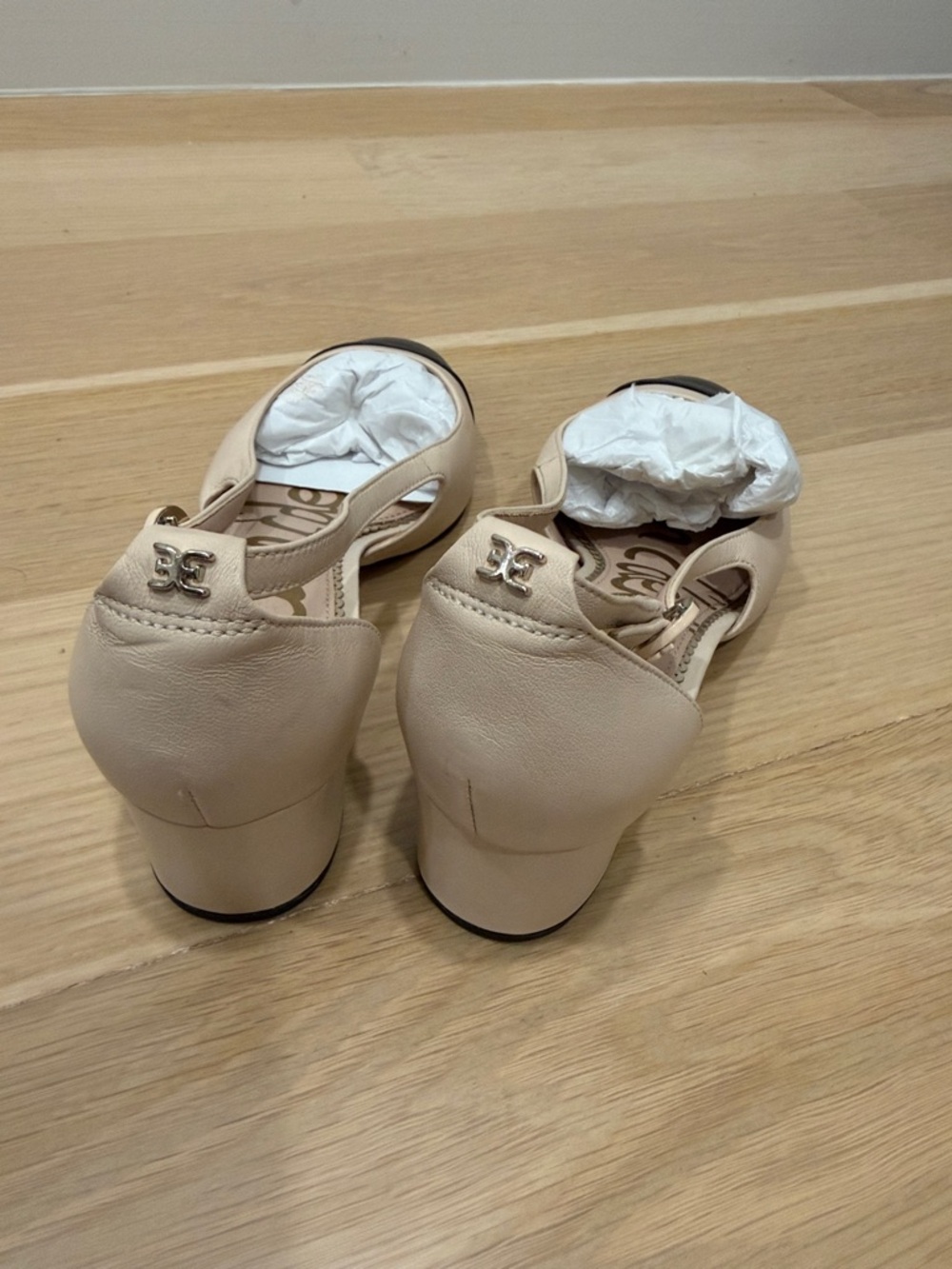 Sam Edelman Beige and Black captoe Block Heel Pumps - Picture 3 of 3
